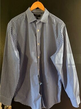 Banana Republic Non Iron Slim Fit Dress Shirt Men’s XL 17-17.5 35/36 Blue Plaid